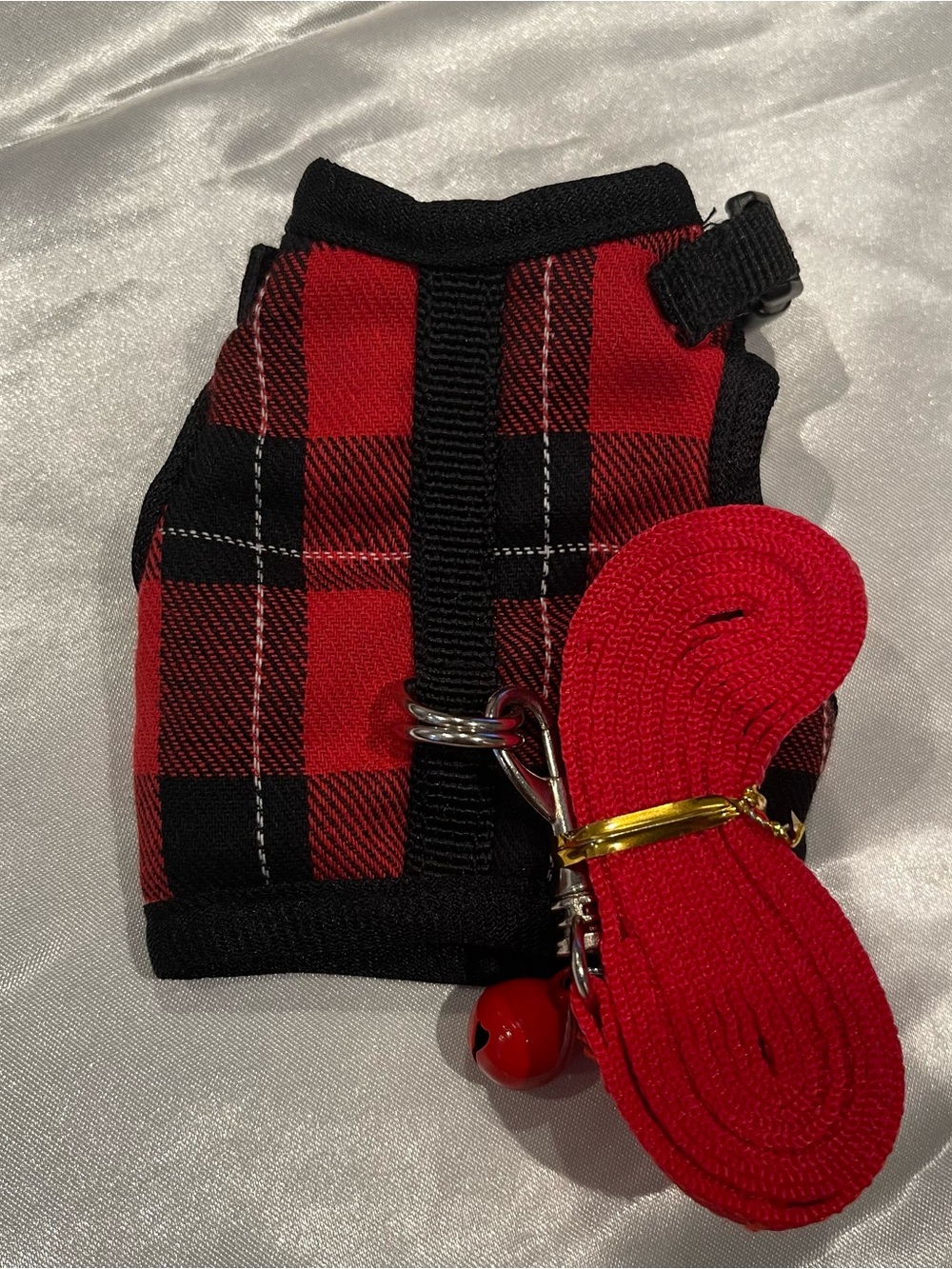 Harness & Leash Plaid Red Black Small Animal Petit Cat Ferret Dog Bunny Iguana